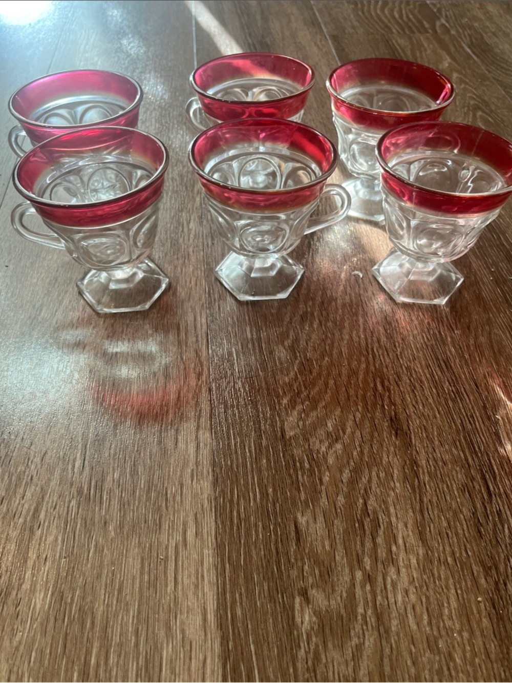 Vintage Lexington by Indiana Glass Clear punch Cups with Red Band - Set of 6